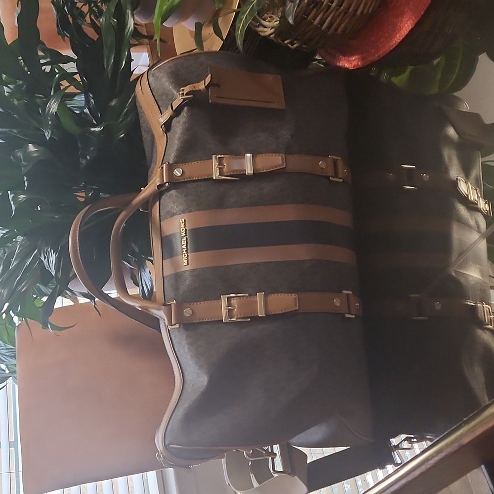 Michael Kors Black and Tan Duffel Bag